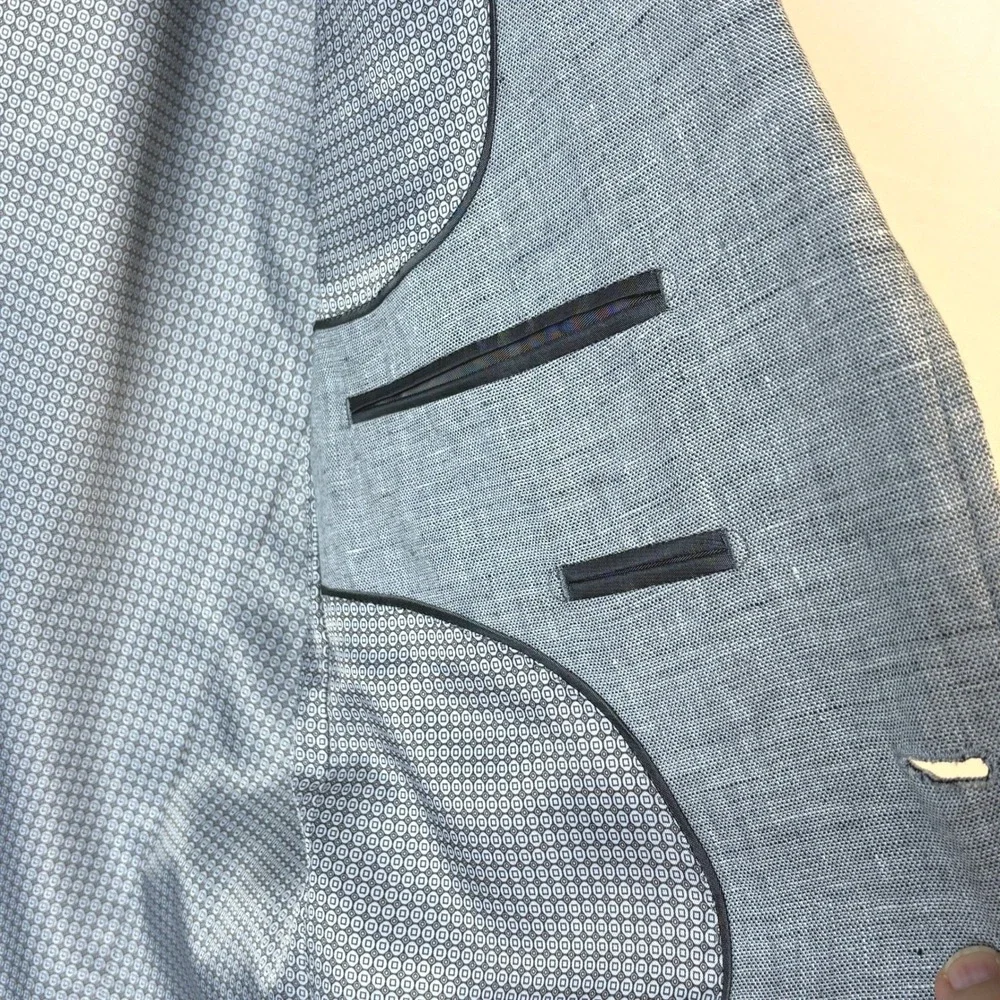 Baird McNutt Murano Men Linen Slim‎ Fit Blazer Jacket Sz L Gray Summer Wedding